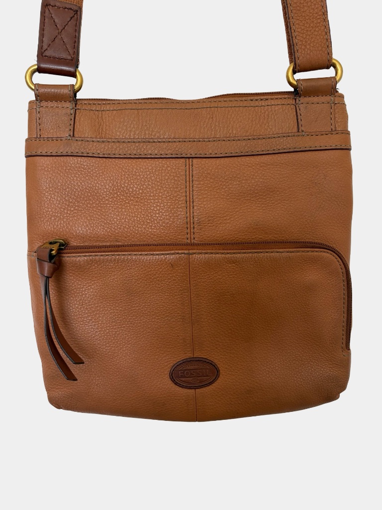 Fossil Caramel Brown Leather Boho Casual Vacation Crossbody Purse